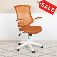 Flash Furniture BL-X-5M-WH-TAN-GG Mid-Back Tan Mesh Swivel Ergonomic Task Office Chair with White Frame and Flip-Up Arms